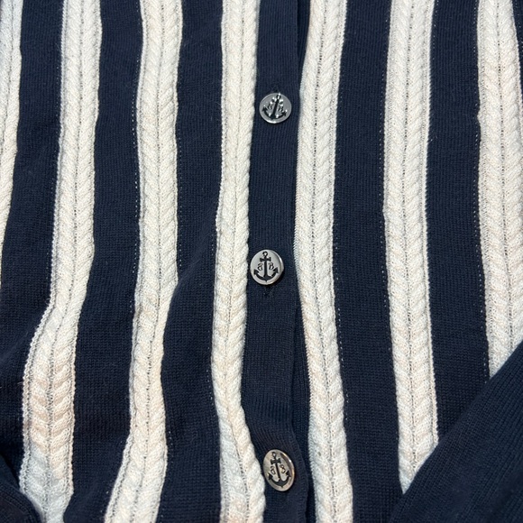 Brooks Brothers Navy & White Striped V-Neck Cardigan Anchor Buttons - Picture 2 of 5
